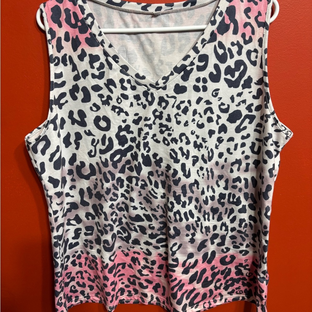 Leopard Print Sleeveless Top - Pink and Black